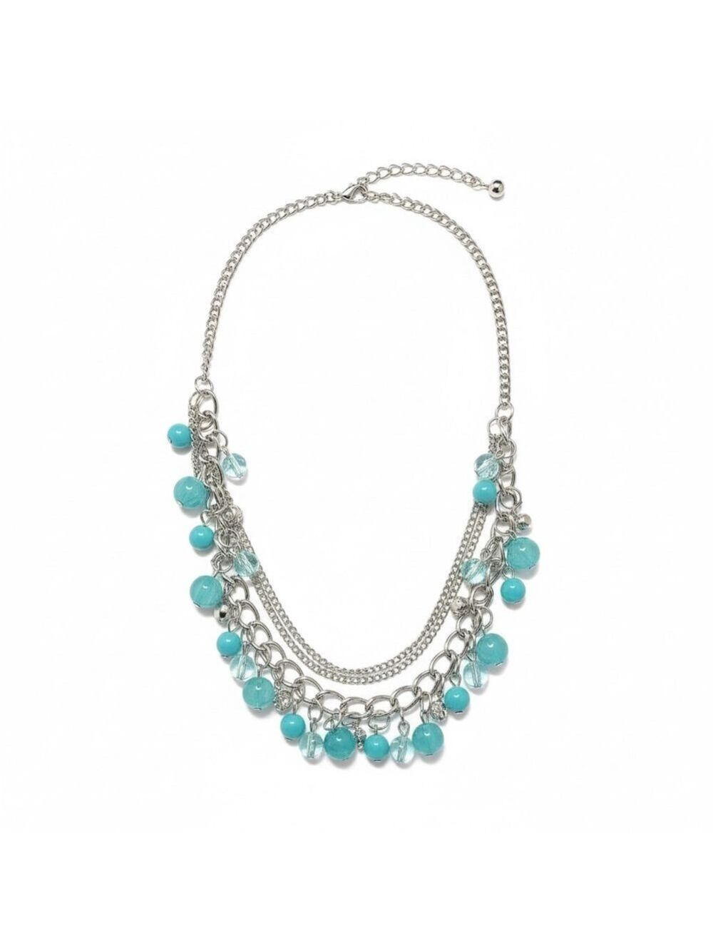 Turquoise & Silver Beaded Layered Necklace NWOT - Picture 2 of 3